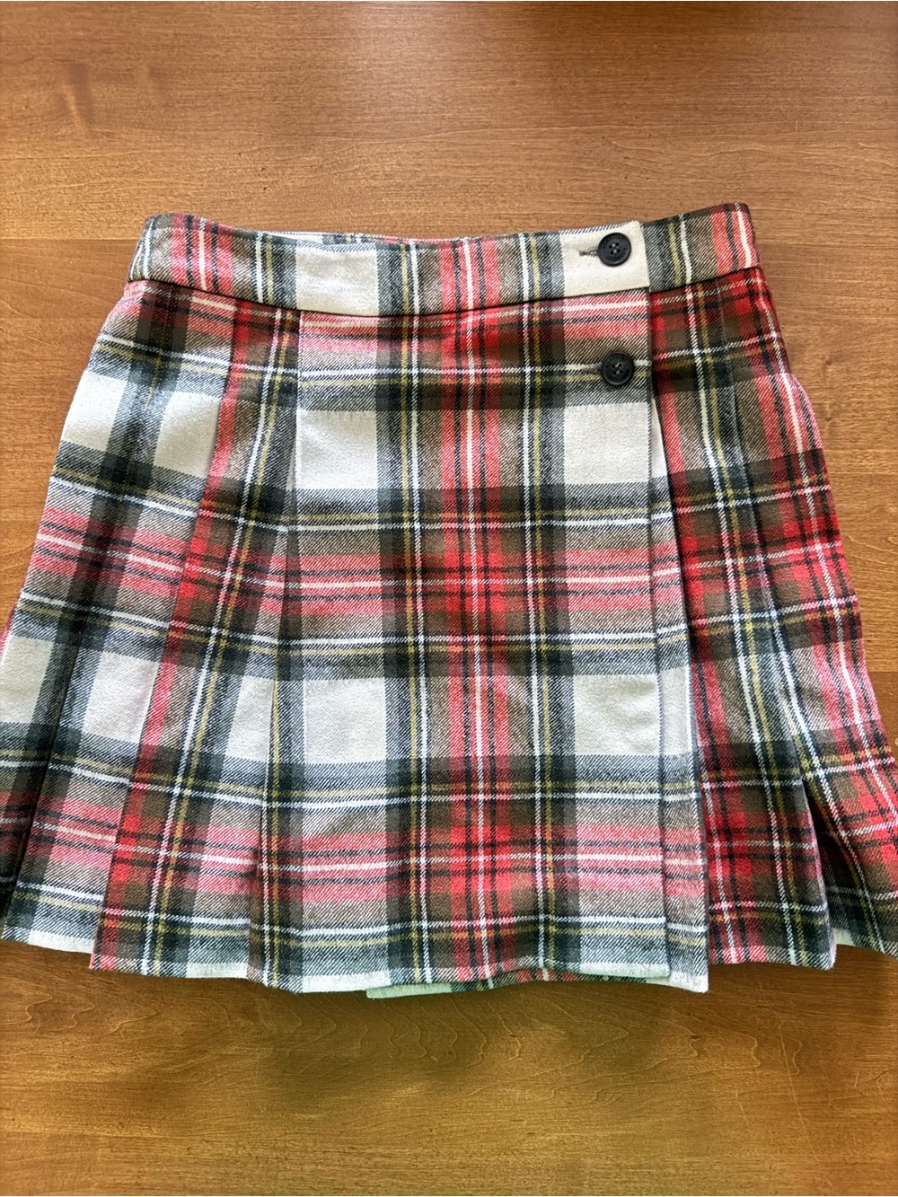 Bonpoint Plaid Pleated Mini Skirt in Red, Cream and Olive